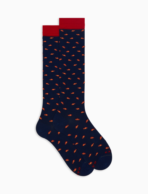 Men's long cotton socks with two-colour fish pattern blue - The SS Edition | Gallo 1927 - Official Online Shop