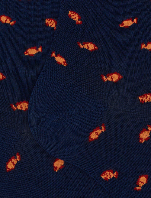 Men's long cotton socks with two-colour fish pattern blue - The SS Edition | Gallo 1927 - Official Online Shop