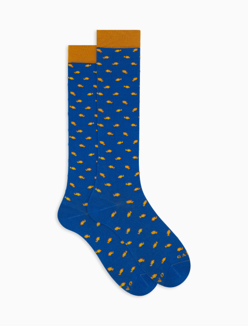 Men's long cotton socks with two-colour fish pattern light blue - The SS Edition | Gallo 1927 - Official Online Shop