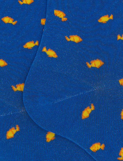Men's long cotton socks with two-colour fish pattern light blue - The SS Edition | Gallo 1927 - Official Online Shop