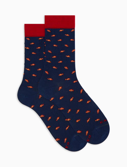 Men's short cotton socks with two-colour fish pattern blue - The SS Edition | Gallo 1927 - Official Online Shop