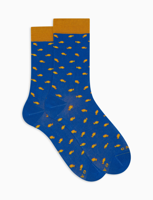 Men's short cotton socks with two-colour fish pattern light blue - The SS Edition | Gallo 1927 - Official Online Shop
