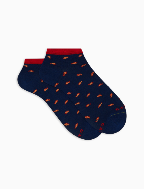 Men's two-coloured fish patterned cotton ankle socks blue - The SS Edition | Gallo 1927 - Official Online Shop