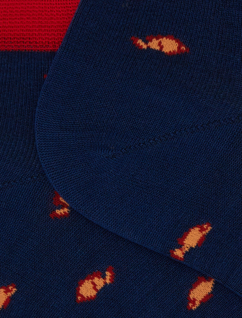Men's two-coloured fish patterned cotton ankle socks blue - The SS Edition | Gallo 1927 - Official Online Shop