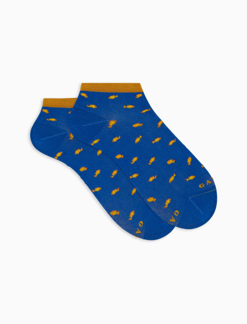 Men's cotton ankle socks with two-colour fish pattern light blue - The SS Edition | Gallo 1927 - Official Online Shop