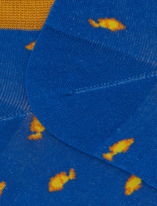Men's cotton ankle socks with two-colour fish pattern light blue - The SS Edition | Gallo 1927 - Official Online Shop