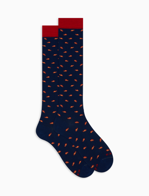 Women's long cotton socks with two-colour fish pattern blue - Woman | Gallo 1927 - Official Online Shop