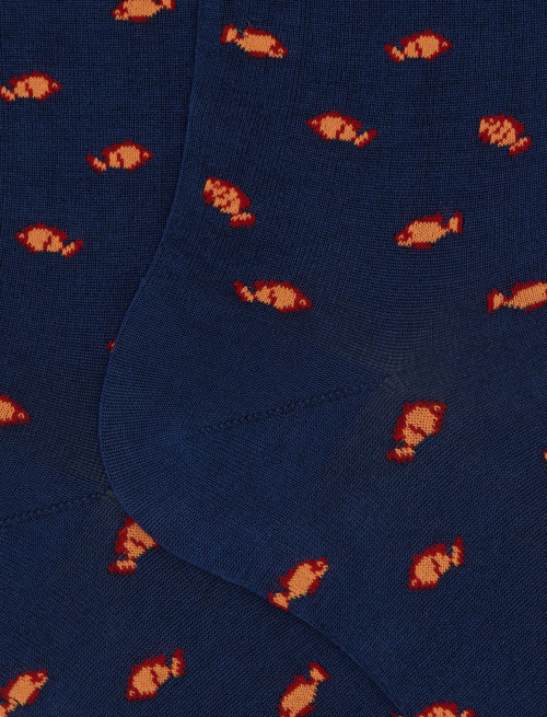 Women's long socks cotton fish patterned in two colours blue - Short | Gallo 1927 - Official Online Shop