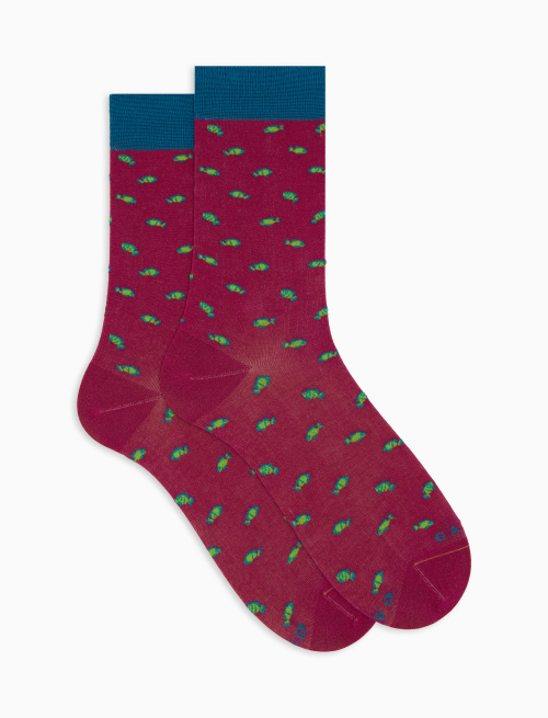 Women's long socks in fuchsia two-coloured fish pattern cotton - Short | Gallo 1927 - Official Online Shop
