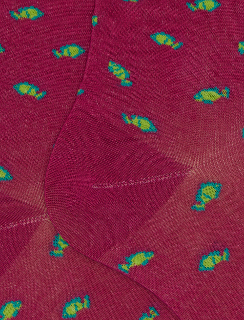 Women's long socks in fuchsia two-coloured fish pattern cotton - Short | Gallo 1927 - Official Online Shop
