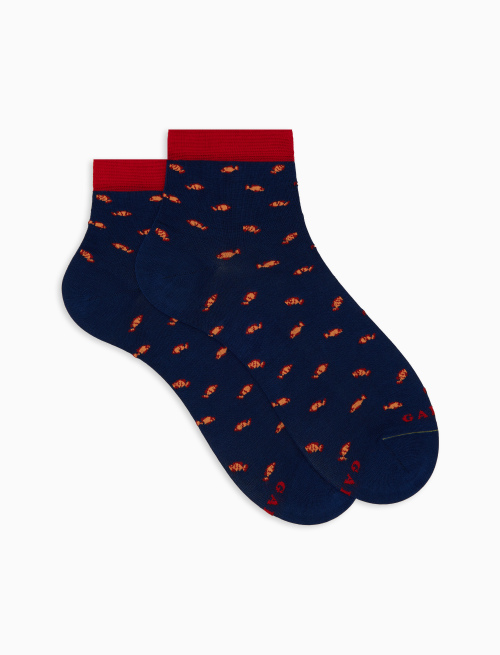 Women's two-coloured fish patterned cotton short socks blue - Super short | Gallo 1927 - Official Online Shop