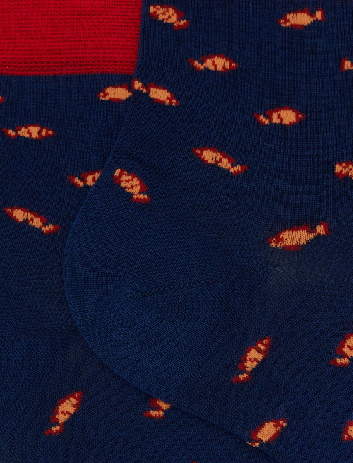Women's two-coloured fish patterned cotton short socks blue - Super short | Gallo 1927 - Official Online Shop