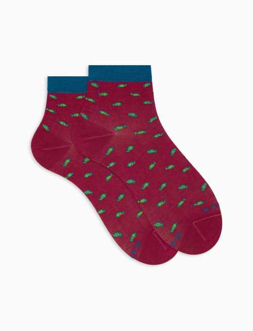 Women's two-colour fuchsia fish patterned cotton short socks - Super short | Gallo 1927 - Official Online Shop