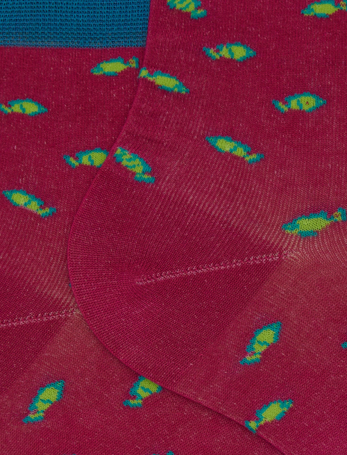 Women's two-colour fuchsia fish patterned cotton short socks - Super short | Gallo 1927 - Official Online Shop