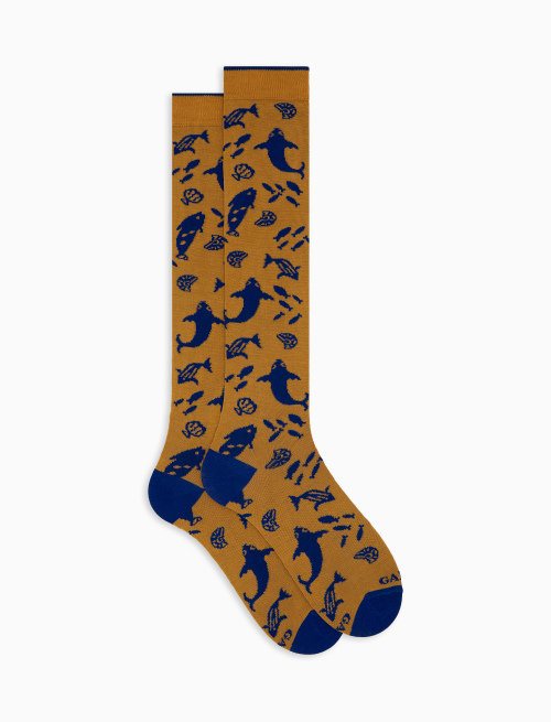 Men's cotton socks with primordial fish pattern yellow - The SS Edition | Gallo 1927 - Official Online Shop
