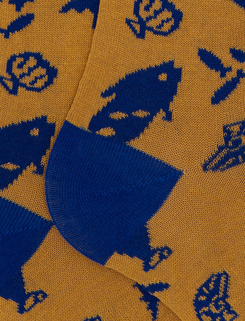 Men's cotton socks with primordial fish pattern yellow - The SS Edition | Gallo 1927 - Official Online Shop