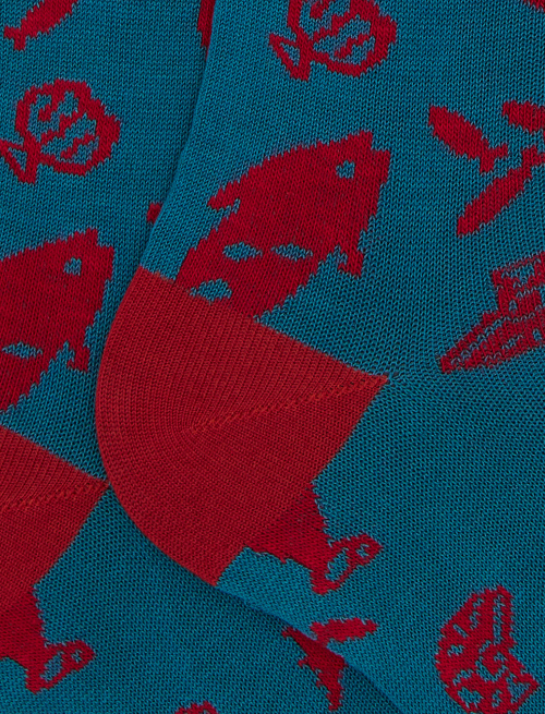 Calze lughe donna cotone fantasia pesci primordiali azzurro - Lunghe | Gallo 1927 - Official Online Shop