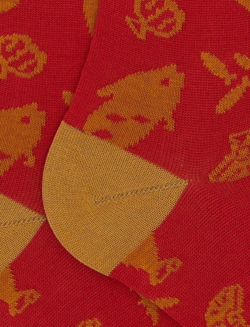 Calze lughe donna cotone fantasia pesci primordiali rosso - Lunghe | Gallo 1927 - Official Online Shop