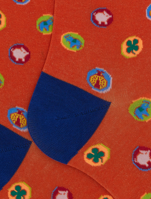 Men's long cotton socks with lucky charms pattern orange - The SS Edition | Gallo 1927 - Official Online Shop