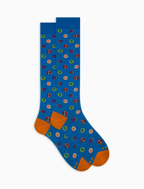 Men's long cotton socks with lucky charms pattern light blue - The SS Edition | Gallo 1927 - Official Online Shop