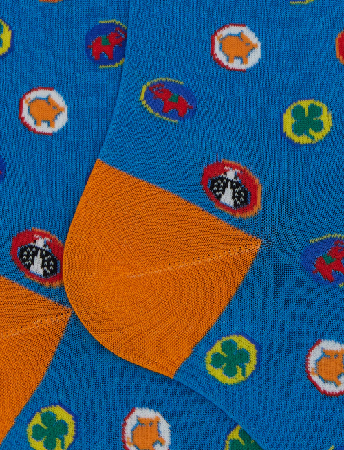 Men's long cotton socks with lucky charms pattern light blue - The SS Edition | Gallo 1927 - Official Online Shop