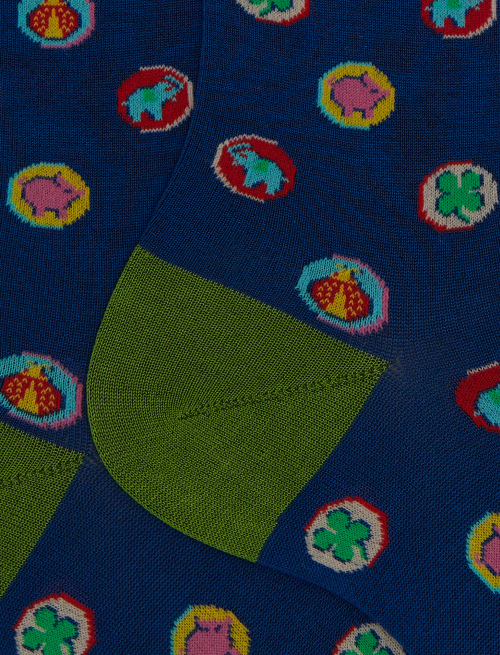 Men's short cotton socks with lucky charms pattern blue - The SS Edition | Gallo 1927 - Official Online Shop