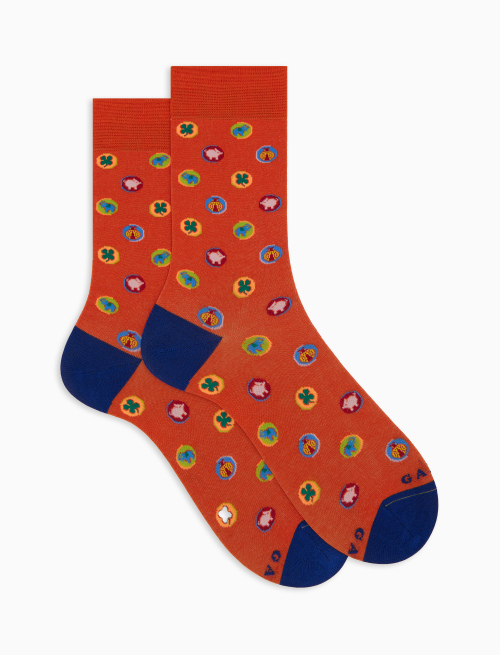 Men's short cotton socks with lucky charms pattern orange - Man | Gallo 1927 - Official Online Shop