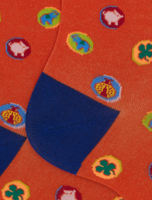 Men's short cotton socks with lucky charms pattern orange - Man | Gallo 1927 - Official Online Shop