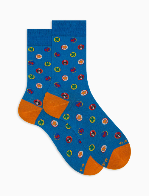 Men's short cotton socks with lucky charms pattern light blue - Man | Gallo 1927 - Official Online Shop