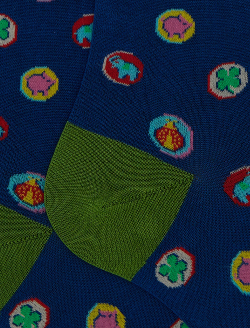 Calze lungo donna cotone fantasia portafortuna blu - Lunghe | Gallo 1927 - Official Online Shop