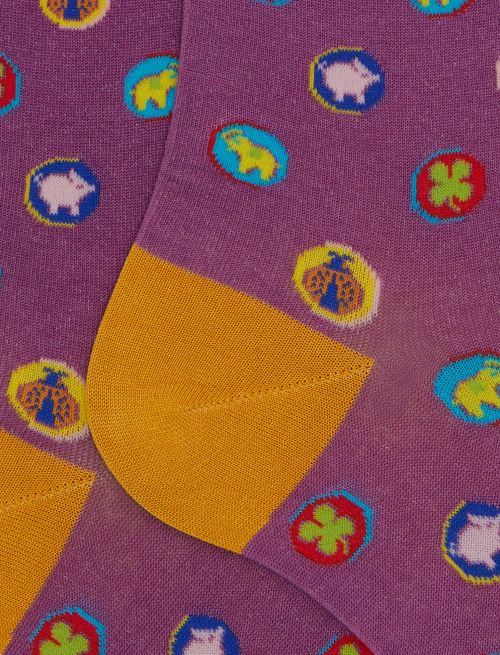 Women's long cotton socks with lucky charms pattern purple - Woman | Gallo 1927 - Official Online Shop