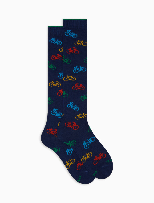 Men's long socks cotton patterned bicycles blue - Man | Gallo 1927 - Official Online Shop
