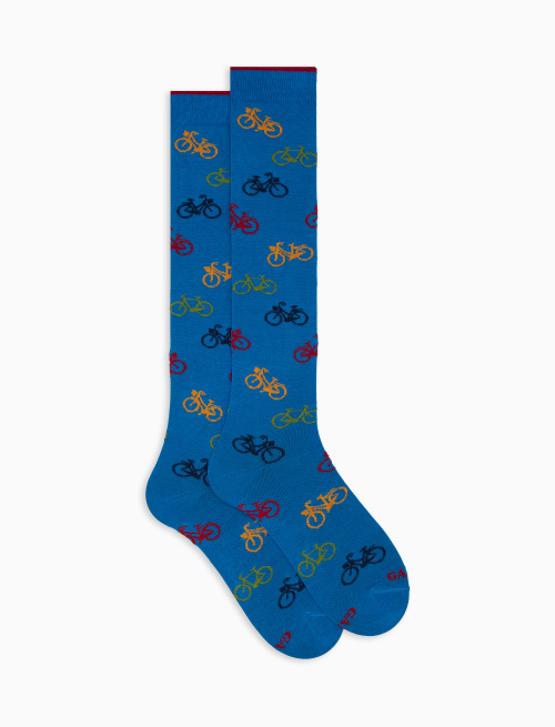 Men's long socks cotton patterned bicycles light blue - Man | Gallo 1927 - Official Online Shop
