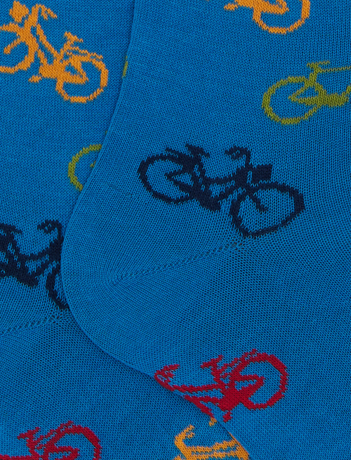 Men's long socks cotton patterned bicycles light blue - Man | Gallo 1927 - Official Online Shop