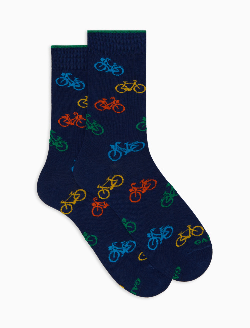 Men's short cotton socks with bicycle pattern blue - Man | Gallo 1927 - Official Online Shop