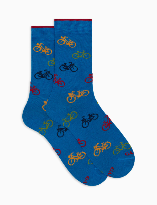 Men's short cotton socks patterned bicycles light blue - Man | Gallo 1927 - Official Online Shop