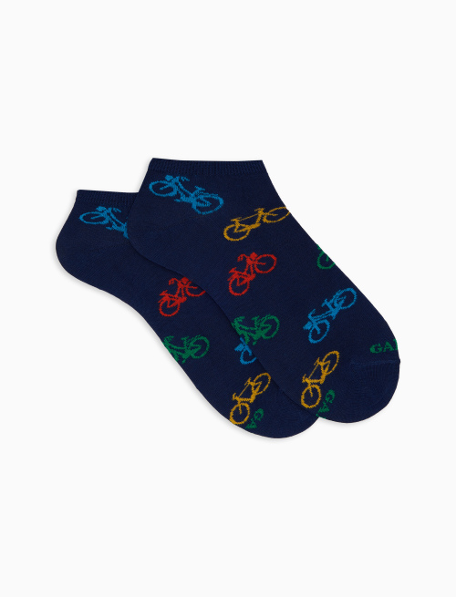 Men's cotton bicycle patterned ankle socks blue - Man | Gallo 1927 - Official Online Shop