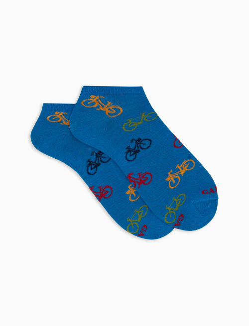 Men's cotton ankle socks patterned bicycles light blue - Man | Gallo 1927 - Official Online Shop