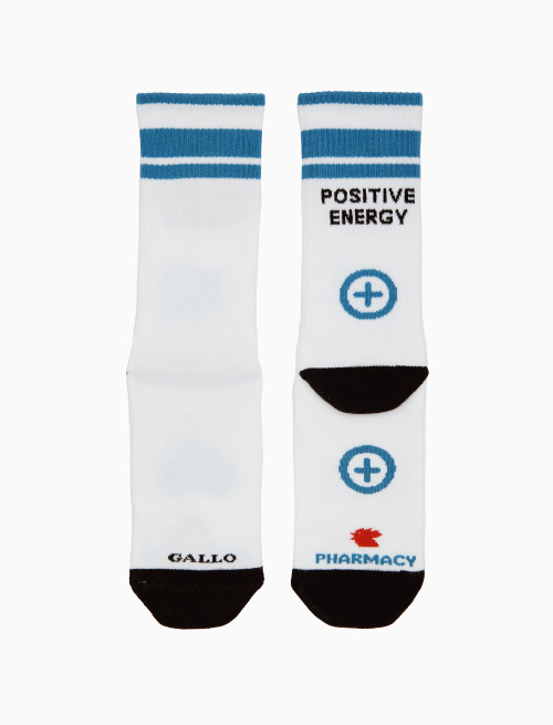 Unisex short white cotton terry cloth socks with "positive energy" inscription for Gallo pharmacy - Sport and Terry socks | Gallo 1927 - Official Online Shop