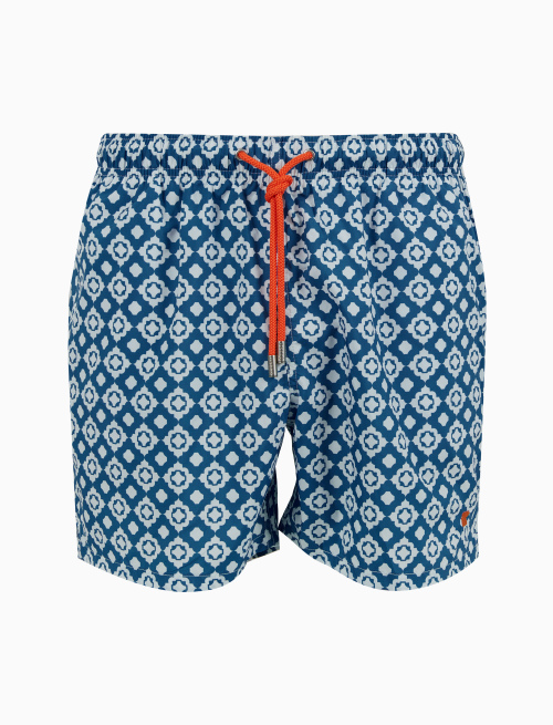 Men's swimming shorts blue with geometric pattern - Man | Gallo 1927 - Official Online Shop