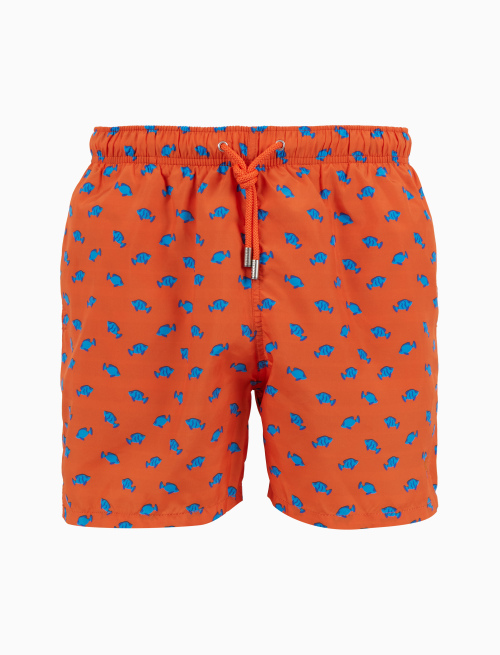 Men's swimming shorts orange with two-tone fish pattern - Man | Gallo 1927 - Official Online Shop