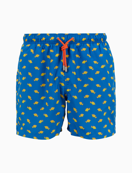 Men's swimming shorts light blue with two-tone fish pattern - Man | Gallo 1927 - Official Online Shop
