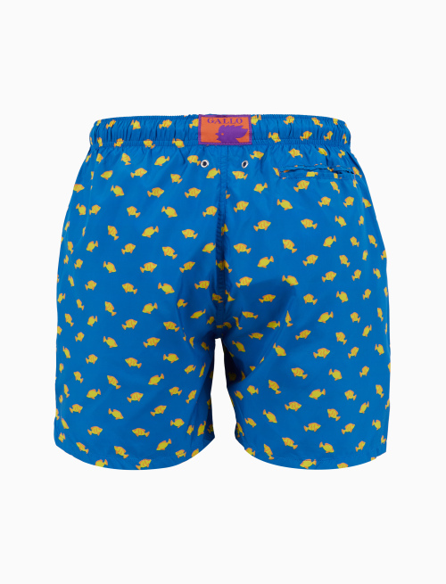 Men's swimming shorts light blue with two-tone fish pattern - Man | Gallo 1927 - Official Online Shop