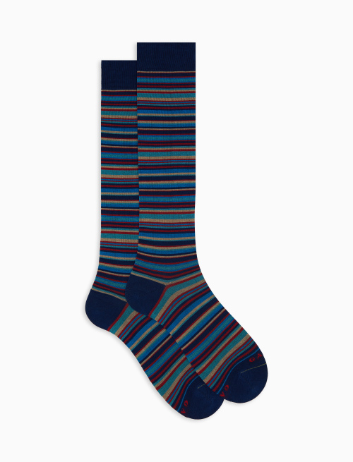 Men's long cotton socks blue with ultrafine stripes - Man | Gallo 1927 - Official Online Shop