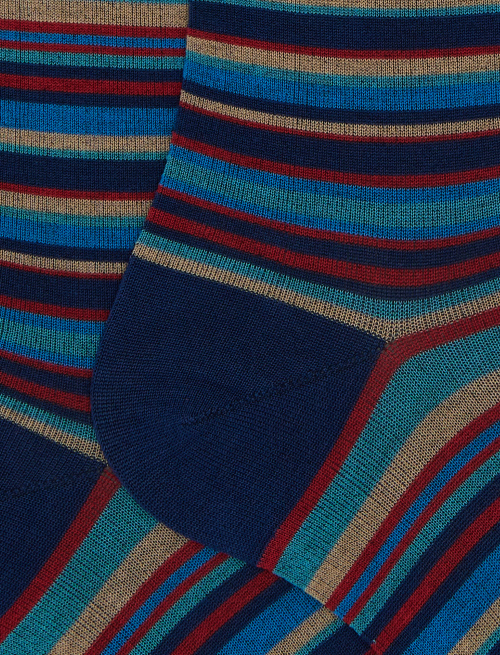 Men's long cotton socks blue with ultrafine stripes - Man | Gallo 1927 - Official Online Shop