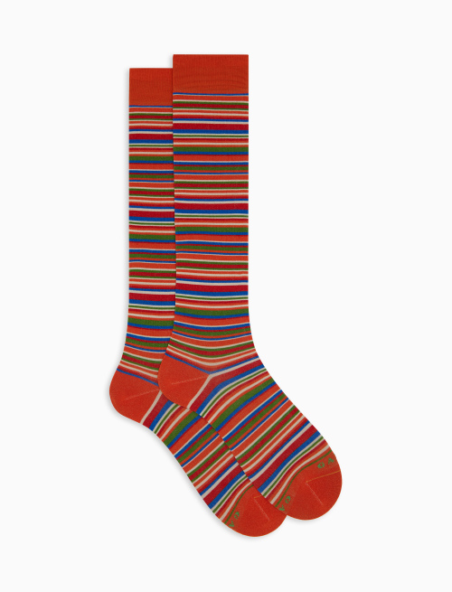 Men's long cotton socks orange with ultrafine stripes - Man | Gallo 1927 - Official Online Shop