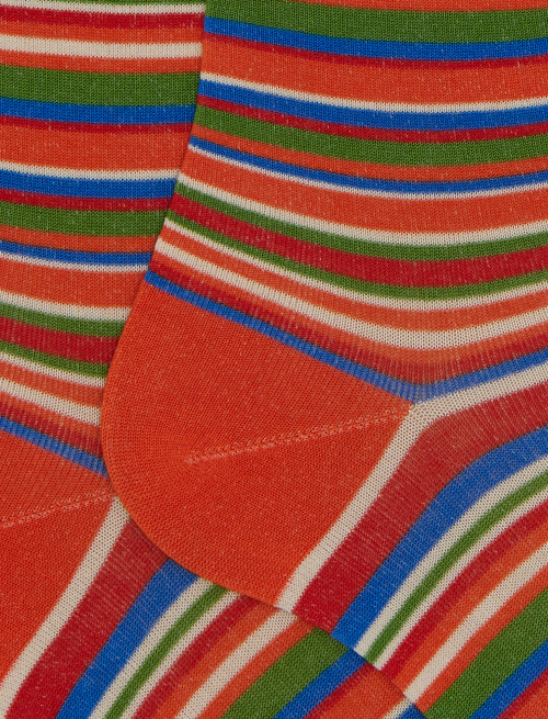 Men's long cotton socks orange with ultrafine stripes - Man | Gallo 1927 - Official Online Shop