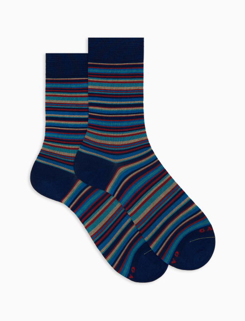 Men's short cotton socks blue with ultrafine stripes - Man | Gallo 1927 - Official Online Shop