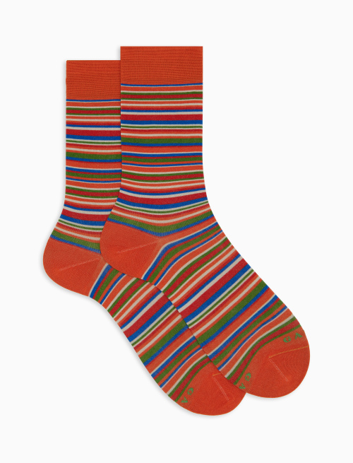 Men's short cotton socks orange with ultrafine stripes - Man | Gallo 1927 - Official Online Shop