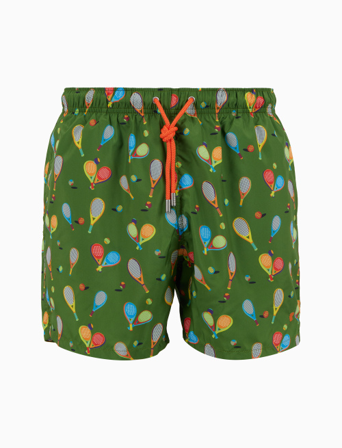 Men's swimming shorts green with racket pattern - Man | Gallo 1927 - Official Online Shop